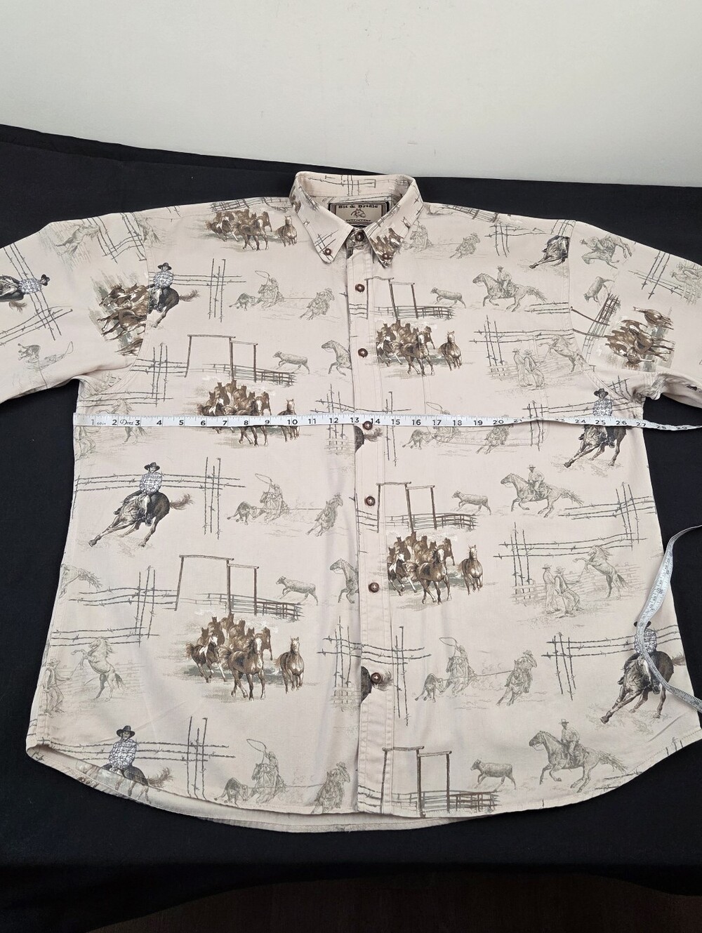 Bit And Bridle Shirt Mens 2XL Multicolor Short Sleeve Button Down Western Horses